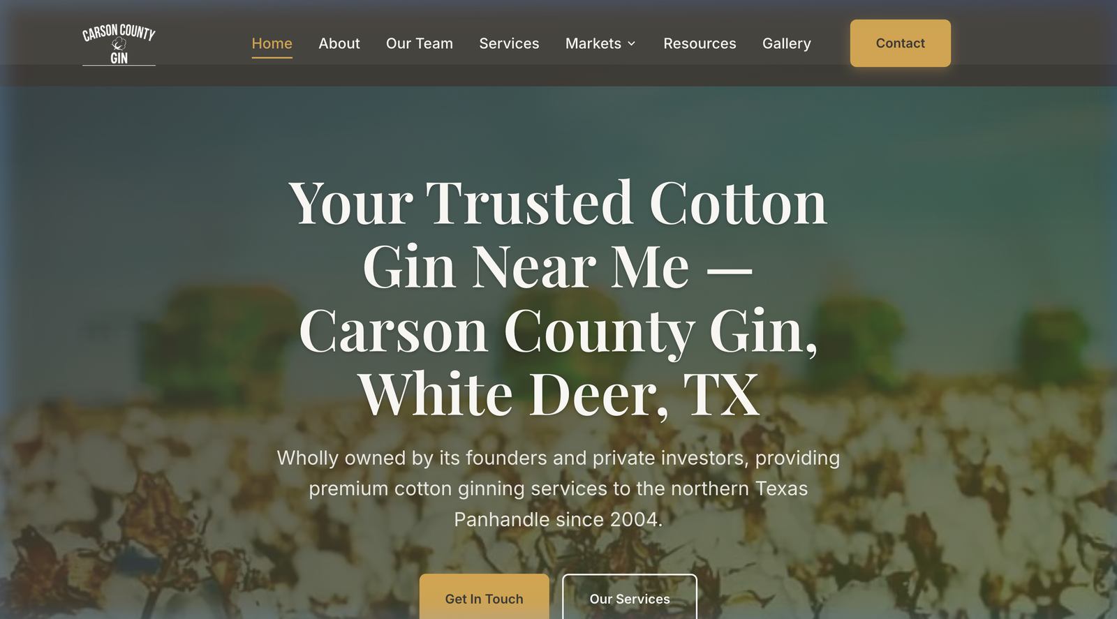 Carson County Gin - Agricultural enterprise platform for a premium cotton ginnin